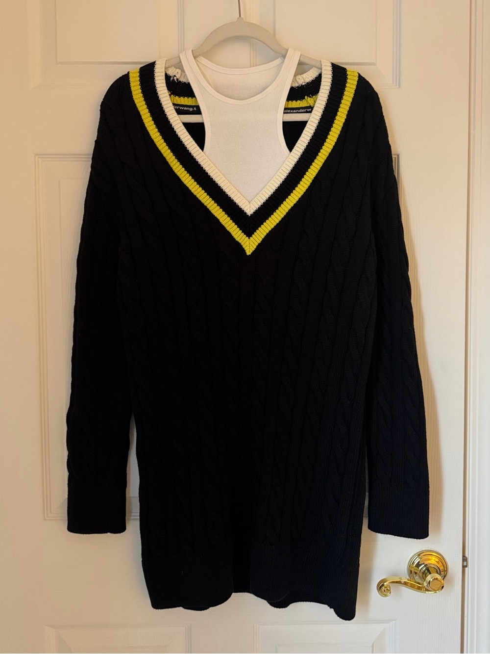 Alexander Wang oversized V-Neck layered Cable Knit Sweater